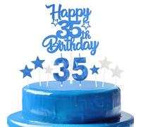 bleues royales Joyeux 35ème anniversaire bougies gâteau Toppers Set,3D Numéro 35 bougie pour gâteau,35ème anniversaire décorations pour hommes femmes,bleues royales bougie pour fête d'anniversaire