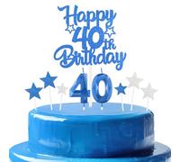 bleues royales Joyeux 40ème anniversaire bougies gâteau Toppers Set,3D Numéro 40 bougie pour gâteau,40ème anniversaire décorations pour hommes femmes,bleues royales bougie pour fête d'anniversaire
