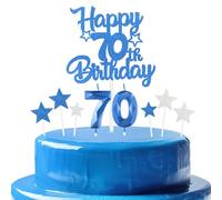 bleues royales Joyeux 70ème anniversaire bougies gâteau Toppers Set,3D Numéro 70 bougie pour gâteau,70ème anniversaire décorations pour hommes femmes,bleues royales bougie pour fête d'anniversaire