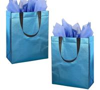 BLEWINDZ Lot de 18 sacs cadeaux bleu ciel avec mouchoirs - Sacs cadeaux réutilisables de taille moyenne de 25,9 cm avec finition brillante - Parfaits comme sacs cadeaux pour demoiselles d'honneur
