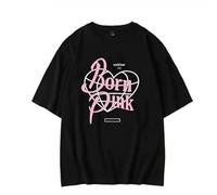 BLI-NK Album Born Pink Rose T-Shirt Imprimé Merch Haute Streetwear Coton T-Shirt Quotidien(Black,M)