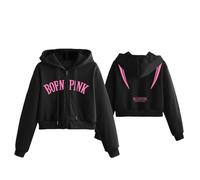 BLI-NK Album Born Pink Sweat à capuche K-pop Support imprimé Merch Sweat-shirt en coton avec fermeture éclair(A Black,S)