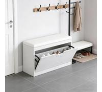 Bliajkswyr Banc de Rangement à Chaussures avec siège 17 24 30cm Organiseur Peu encombrant pour 2 à 15 Paires de Chaussures Tabouret de Rangement Armoire à Chaussures en Bois(White,60x17x46cm)