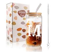Bliceon Tasse à café glacé personnalisable avec initiale A-Z pour femme, 500 ml - Tasse à café glacé pour maman, amis et sœurs, homme, papa, tasse à café glacé avec couvercles et pailles (taille M)