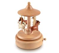 BLIENKREBY Boîte à Musique Carrousel en Bois, Boîte à Musique à Tirage Rotatif Windup, Mécanisme Artisanat Musical Boîte à Musique en Bois, avec Canon ré Majeur, Jouet en Bois Cadeau