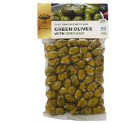 Blikas Olives Vertes Grecques à l’Origan - Olives Entières Marinées en Saumure, Recette Grecque Authentique - 2 x 250 g (500 g)