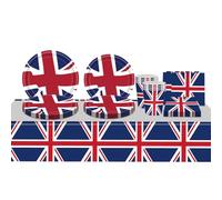 BlinBlin Ensemble de Vaisselle de Fête Union Jack, Vaisselle de Fête du Jubilé de Platine de la Reine, Grande-Bretagne Événements Sportifs BBQ Décorations de Table à Thème Royal, Servir 16 Invités