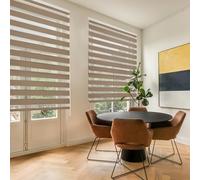 Blindecor Lira Store enrouleur jour nuit tissu double, couleur Marron, store zèbre 140 x 180 cm (largeur x hauteur) | Taille du tissu 137 x 175 cm. Stores tissu double élégants