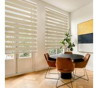 Blindecor Lira Store enrouleur jour nuit tissu double, couleur Blanc cassé, store zèbre 160 x 180 cm (largeur x hauteur) | Taille du tissu 157 x 175 cm. Stores tissu double élégants