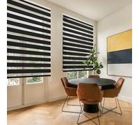 Blindecor Lira Store enrouleur jour nuit tissu double, couleur Noir, store zèbre 140 x 180 cm (largeur x hauteur) | Taille du tissu 137 x 175 cm. Stores tissu double élégants