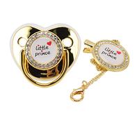 Bling Baby Sucette, Sucette de Luxe pour bébé Petit Prince Bling Sucette et Attache-tétine en Silicone Souple pour bébé de 6 à 18 Mois (GOLD)