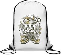 Bling Bling Cash and Gold Skull Gangster Sac de gym décontracté avec cordon de serrage Blanc