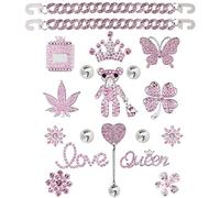 Bling Chain Charms for Clog Shoes Decoration, Rhinestone Diamond Trend Designer Luxury Cute Jewelry Shoe Accessories for Women Girl Gifts(Pink)