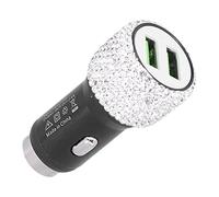 Bling Chargeur USB pour Voiture - Adaptateur USB - Décoration de Voiture en - Accessoire d'intérieur de Voiture élégant pour Appareil Photo numérique pour Toutes Les Voitures (Blanc)