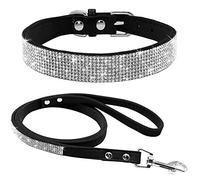 Bling Ensemble collier pour chien avec laisse et strass en daim souple pour chat et chiot Noir Taille M 31,8 à 38,1 cm