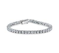 Bling Jewelry 12 Ctw Prong Basket Set Solitaire Round Clear White Cubic Zirconia Aaa Cz Tennis Bracelet Pour Femmes Prom Bride Plaqué Argent