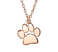 Bling Jewelry Alphabet A-Z Collier Avec Empreinte Patte Pour Chien, Chat, Chaton, Chiot, Bijoux Animaliers Pour Femmes Ados Plaqué Or Jaune Rose Poli .925 Argent Sterling Personnalisable