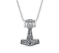 Bling Jewelry Amulette de Protection Ancien Nœud Celtique Marteau de Thor Viking Nordique Pendentif Collier pour Hommes Femmes Ton Argent Oxydé Acier Inoxydable avec Chaîne à Perles