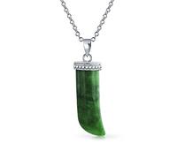 Bling Jewelry Amulette de Protection Dent Jade Teinté Vert Pendentif Corne Italienne Collier Pour Femme Pour Homme en Argent Sterling .925