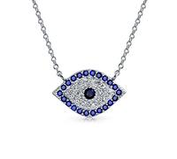 Bling Jewelry Amulette De Protection Spirituelle En Cz Pavé Bleu Jaune Turc Pendentif Oeil Maléfique Collier Pour Femmes Pour Ados .925 Argent Sterling