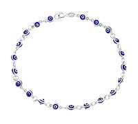Amulette De Protection Turque Breloque Bleue Bracelet De Cheville Pour Femmes Ados .925 Argent Sterling 10 Inch