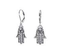 Bling Jewelry Amulette Talisman Hamsa Main De Dieu Floral Filigree Pendre Des Boucles D'Oreilles Pour Femmes Pour Ados Oxydées .925 Argent Sterling Leverback