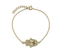 Bling Jewelry Amulette Turque Talisman Délicate Hamsa Oeil Maléfique Bracelet De Charme Pour Femmes Ados Zircone Cubique CZ Plaqué Or Jaune 14K .925 Argent Sterling 7 8 Pouces Extension Ajustable