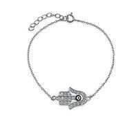 Bling Jewelry Amulette Turque Talisman Délicate Hamsa Oeil Maléfique Bracelet De Charme Pour Femmes Ados Zirconia Cubique CZ Plaqué Or 14K .925 Argent Sterling 7 8 Pouces Rallonge Ajustable