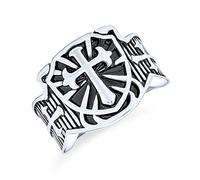 Bling Jewelry Anneau De Bande De Chevalier Religieux Viking Pour Hommes Avec Un Motif De Croix De Fleur De Lis Maltaise Ton Argent Oxydé En Acier Inoxydable