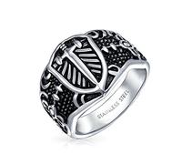 Bling Jewelry Anneau De Bande De Chevalier Religieux Viking Pour Hommes Avec Un Motif De Croix De Fleur De Lis Maltaise Ton Argent Oxydé En Acier Inoxydable