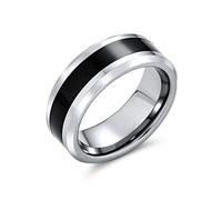 Bling Jewelry Anneau de mariage en titane bicolore simple noir pour couples, pour hommes et femmes, bord biseauté ton argent 8MM