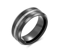 Bling Jewelry Anneau de mariage en titane pour couples, simple, noir et argenté, bicolore, pour hommes et femmes, ajustement confortable, 8MM