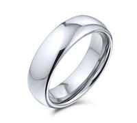 Bling Jewelry Anneaux de mariage en dôme simple et uni pour couples en titane pour hommes et femmes, ton argent poli, ajustement confortable 6MM