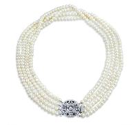 Bling Jewelry Antique Vintage Art Deco Style Déclaration Bridal 5 Row Wide Comfort Stretch White Simulée Perle Pour Femmes, Wedding Floral Laiton Plaqué Argent
