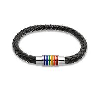 Bling Jewelry Arc Ciel Noir Tressé En Cuir De Pu Lgbtq Bracelet Jonc Tissé Pour Hommes Pour Femmes Fermoir Magnétique Pouces
