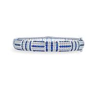Bling Jewelry Art Deco Style Bleu Simulée Zirconia Cubic Zirconia Cz Dome Statement Bracelet Jonc Pour Femmes Laiton Plaqué Argent