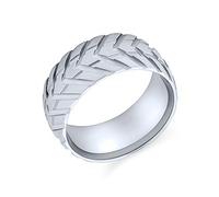 Bling Jewelry Bague à bande de bande de roulement de pneu pour homme, pour mécanicien, coureur automobile, pour motards, en acier inoxydable ton argent brossé mat 8MM