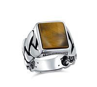 Bling Jewelry Bague À Maillons Larges En Blé Avec Câble Tressé, Pierres Précieuses Œil De Tigre Marron, Bague De Déclaration Rectangulaire Pour Hommes En Argent 925 Fait À La Main En Turquie