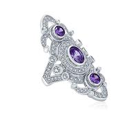 Bling Jewelry Bague d'armure articulée style vintage en filigrane avec zircon cubique violet, améthyste simulée, en laiton plaqué argent.