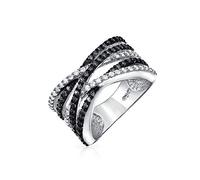 Bling Jewelry Bague de déclaration croisée à deux tons noir et blanc pavé AAA CZ pour femmes en laiton plaqué argent