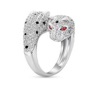 Bling Jewelry Bague De Déclaration De Chat Léopard De Mode Œil Vert Noir Et Blanc Avec Zircon Cubique CZ Pour Femmes Laiton Plaqué Argent