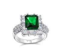 Bling Jewelry Bague De Déclaration De Cocktail De Style Art Déco En Zircone Cubique CZ Solitaire Rectangulaire À La Mode Avec Émeraude Simulée Pavée De 5CT Pour Les Femmes Plaquée Argent