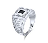 Bling Jewelry Bague de design géométrique personnalisé en brique rectangle 2CT émeraude coupe CZ simulée saphir bleu pierre précieuse onyx noir bague de fiançailles pour hommes gravée sur mesure
