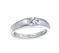 Bling Jewelry Bague De Fiançailles Pour Femme En Argent 925 Avec Solitaire Rond En Zirconium Cubique AAA CZ