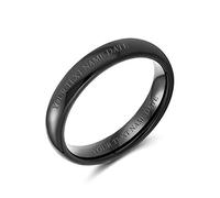 Bling Jewelry Bague de mariage en titane noir simple et personnalisée pour couples, pour hommes et femmes, ajustement confortable 4MM gravure personnalisée.