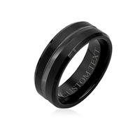 Bling Jewelry Bague de mariage en titane personnalisée simple avec bande centrale noire grise pour hommes et femmes 8MM gravée sur mesure