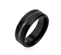 Bling Jewelry Bague de mariage en titane pour couples avec bande centrale noire et grise simple pour hommes et femmes, ajustement confortable 8MM
