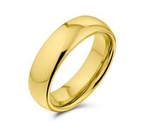 Bling Jewelry Bague de mariage en titane pour couples, simple et lisse, dôme, plaquée or 14K, pour hommes et femmes, ajustement confortable, 6MM
