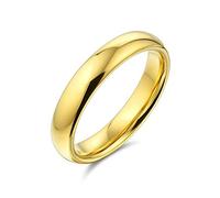 Bling Jewelry Bague de mariage en titane pour couples, simple, fine, dôme, plaquée or 14K, polie, pour hommes et femmes, ajustement confortable 4MM