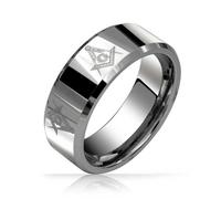 Bling Jewelry Bague de mariage en titane pour hommes Square & Compass Freemason Masonic, ton argent poli, ajustement confortable 8MM